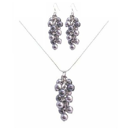 Handcrafted Cute Prom Pearls Jewelry Lite & Dark Gray Pearls Set