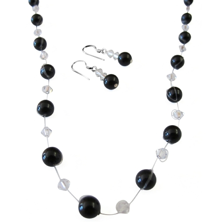 Latest Fashion Jewelry Black Pearls & Clear Crystals Bridesmaid Gifts