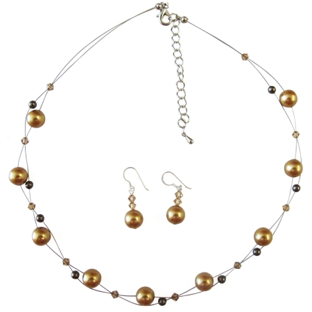 Harvest Gold Brown Pearls & Lite Colorado Crystals Bridal Jewelry