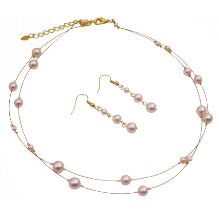 Gold Plated Ivory Pearls Necklace & Earring Set For Bridesmaid