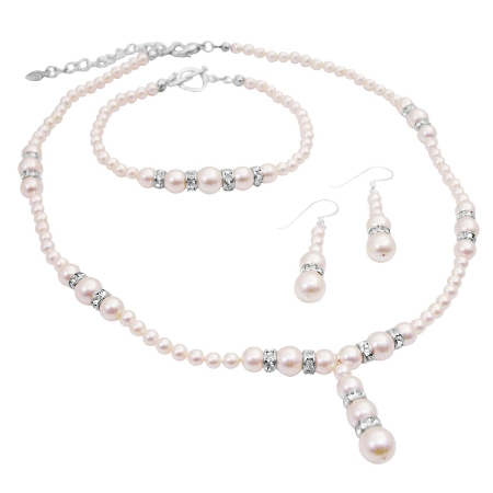 Traditional Ivory Pearls Bridal Bridesmaid Jewelry Set