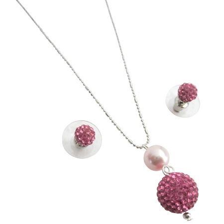 Rose Pave Ball Pendant Earrings Set For Wedding & Gifts