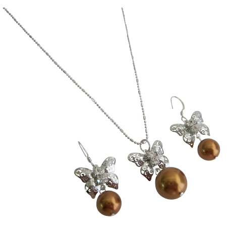 Women Gift Special Occasion Butterfly Pearls Drop Jewelry Set