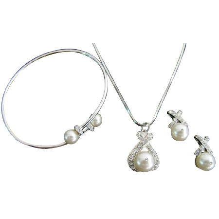 Custom Wedding Jewelry Necklace Earrings Cuff Bracelet In White Pearls