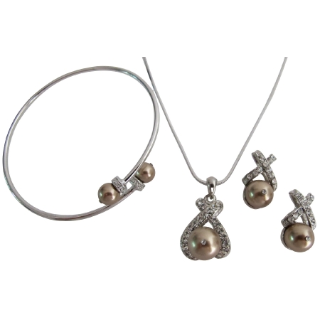 Latte Jewelry Wedding Gift Pearl Pendant Necklace Earring Cuff Bracelet