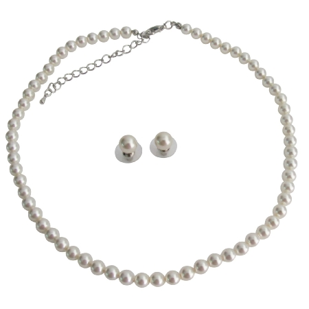 White Pearl Necklace Stud Earrings Set Sophisticate To Any Outfit