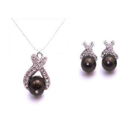 Are You Looking For Darkest Chocolate Brown Pearl Pendant Earrings Set