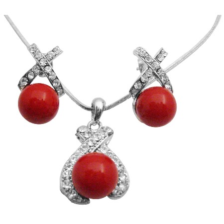 Best Deals On Shell Pearls Pendant Earrings Set Beautifuly Red Color