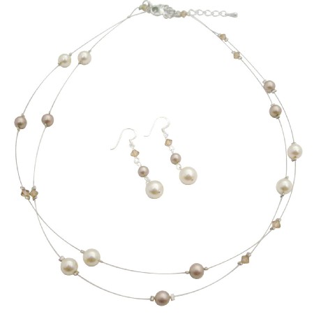Ivory Pearl Colorado Crystal Double Stranded Necklace Earrings Jewelry