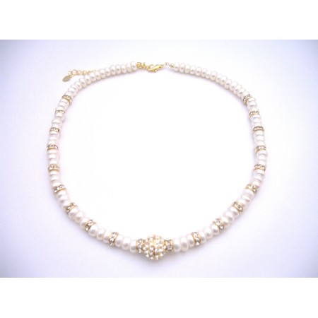 Mother Of Bride Jewelry Cream FreshWater Pearls Choker Gold Rondells