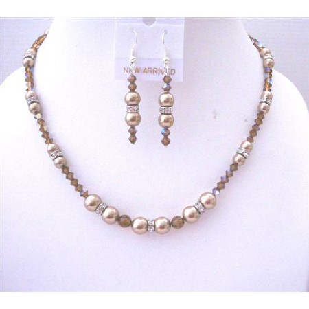 Creative Prom Jewelry Bronze Pearls AB Smoked Topaz Crystals Necklace