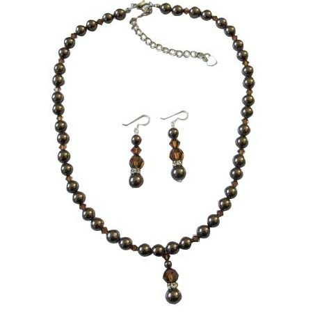 Brown Chocolate Pearl Smoked Topaz Crystal Handcrafted Wedding Jewelry