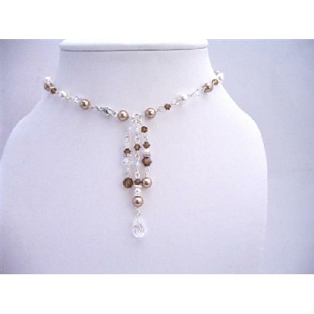 Back Drop Necklace Handmade Bridal Bridesmaid Pearls Crystals Jewelry
