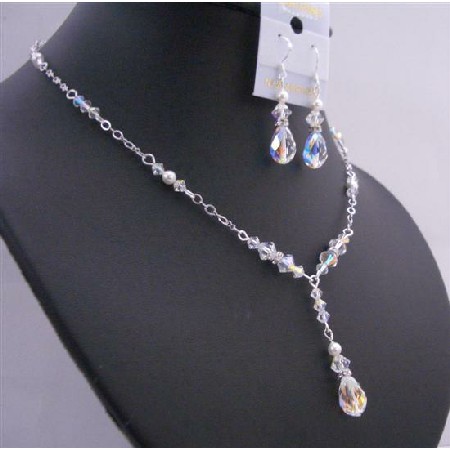 Custom Jewelry AB Crystals White Pearls Multifaceted AB Briollett Set