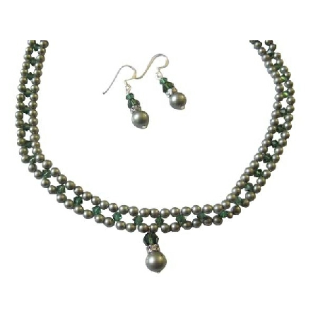 Powder Almond Green Tumarine Green Crystals Handmade Jewelry Necklace