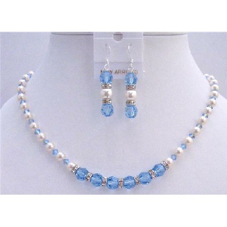 Blue Jay Bridal Jewelry AB Aquamarine Crystals White Pearls Rondells