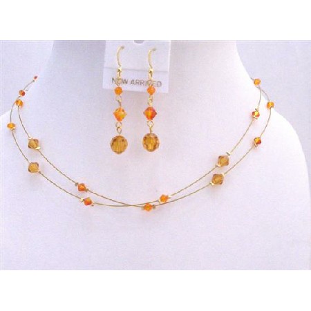 Tricolor Gold Crystals Jewelry Fire Opal Topaz Sun Crystals Bridesmaid