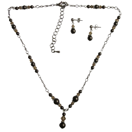 Customize Bridal Jewelry Brown Pearls Lite Colorado Crystals