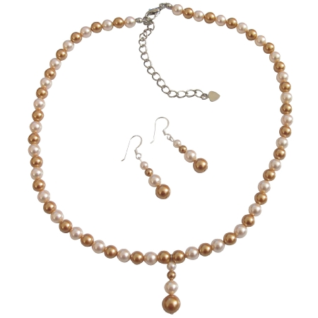  Gold Pearls Ivory Pearls Necklace Drop Down Jewelry