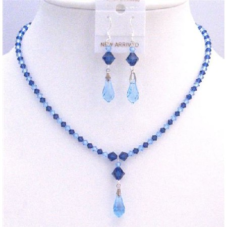Prom Jewelry Blue Crystals Aquamarine Sapphire Jewelry Set