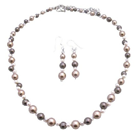 Metal Wire Pearls Woven Bronze Brown Ivory Pearls Wedding Necklace Set