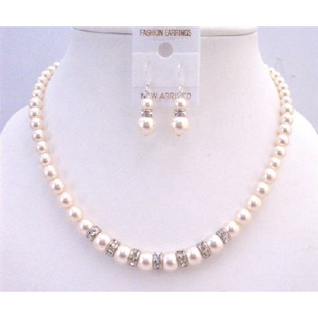 Rondells Ivory 8mm Pearls Necklace Wedding Custom Handcrafted Jewelry