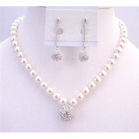 White Pearls Wedding Bridal Mother Of Groom Pendant Crystals Jewelry