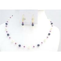 Sparkle At Your Wedding Gold Plated Earrings & Clasp Dark Purple Ivory Pearls & Fuschia Crystals Set