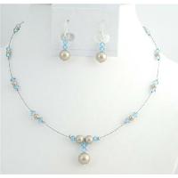 Affordable Customize Your Jewelry Champagne Pearls Aquamarine Crystals Genuine Set  