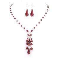 Confetti Jewelry In Siam Red Crystals & Pearls With Teardrop Earrings & Dangling Prom Beautiful Jewelry