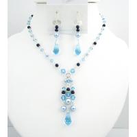 LIte Blue and Dark Blue Pearls Jewelry With Aquamarine Crystals Prom Jewelry Swarovski Jewelry