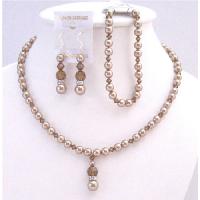 Complete Set Bridal Wedding Mother Of Bride Jewelry Bronze Pearls & Smoked Topaz Crystals Handcrafted Swarovski Pearls & Crystals Wedding Jewelry Set