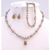 Prom Bronze Dress Jewelry Teardrop Jewelry Complete Set Bronze Pearls & Swarovski Brown Crystals Set