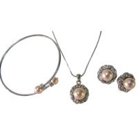Inexpensive Bridesmaids Jewelry Gift Necklace Earrings Bracelet in Peach Pearls  
