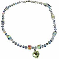 Fine Crystals Collectibles Genuine Swarovski Aurore Borealis Crystals Heart Pendant Necklace Handcrafted 