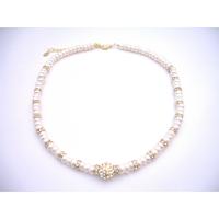Mother Of Bride Jewelry Genuine Cream FreshWater Pearls Choker w/ Rondells Gold Plated & Gold Plated Pendant Necklace
