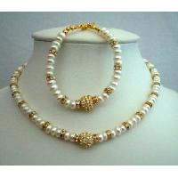 Pearls Choker Mother Bridal Jewelry Elegant bridal gifts & Bridesmaid Gifts Necklace & Bracelet FreshWater Pearls w/ Gold Plated Rondells 