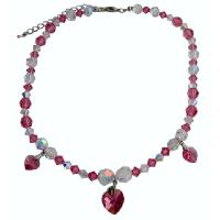 Genuine Crystals Necklaces Set Wedding Jewellery Swarovski Pink & AB Crystals w/ Handcrafted Crystals Heart Pendant Necklace Set