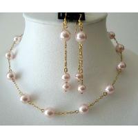 Romantic Collectible Jewelry Rosaline Genuine Swarovski Pearls Necklace Set Chain 22k Gold Plated Handcrafted w/ Sterling Silver Clasp At Back