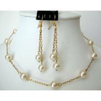 Exclusively Wedding Jewelry 22k Gold Plated Genuine Swarovski Cream Pearls Handcrafted Necklace Set