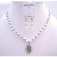 Swarovski Crystals Make Stunning Bridal Jewelry Pieces.Genuine Erinite Crystals & White Pearls Necklace Set