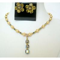Wedding Pearls & Crystals Bridal Jewelry Genuine Pearls Lime Pearls & Lime Crystals Necklace Set Custom Jewelry