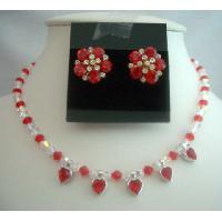Wedding Jewelry Bridal Necklace Set w/ Genuine Siam Red Crystals Necklace Set w/ AB Crystals