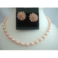 For Moms Brides & Bridesmaid Peach Necklace Set Genuine Swarovski Pearls & Crystals Jewelry Handcrafted