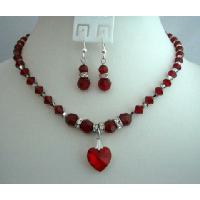 Bridal Gifts & Favors Genuine Siam Red Crystals Handcrafted Custom Jewelry w/ Red Crystals Heart Pendant Necklace Set