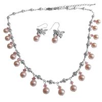 Rose Pink Pearls & Crystals Choker Genuine Swarovsk Crystals Wedding Party Bridal Jewelry Bridemaids Necklace Set 
