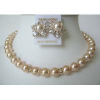 RIch Of Pearls Swarovski Peach Pearls Bridal Mother Jewelry Bridesmaids w/ Gold Rondells 
