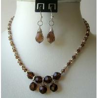 Smoked Topaz Crystals TearDrop Necklace Set Wedding Jewelry Genuine Crystals Smoked Topaz w/ TearDrop Necklace Set