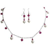 Bridal Jewelry Bridemaids Good Rhodium Necklace Genuine Swarovski Pearls & Crystals Necklace Set