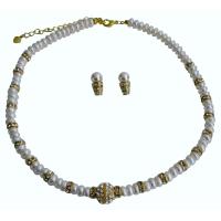 Fine Jewelry Handcrafted Freshwater Pearls Jewelry w/ Gold Rondells Bride Jewelry Necklace